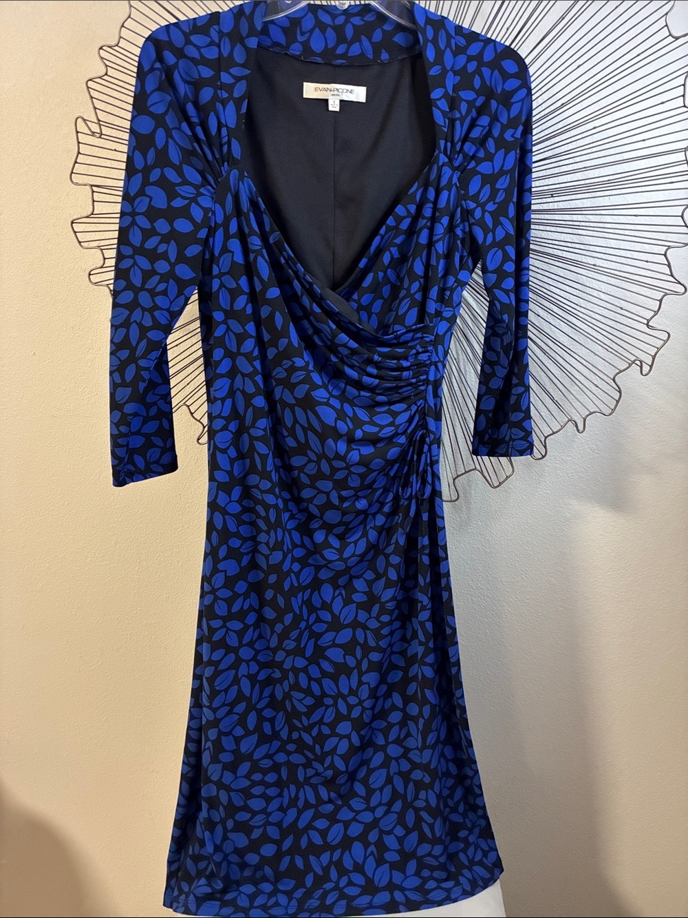 Evan Picone Faux Wrap Dress Midi Royal Blue Black Size 6